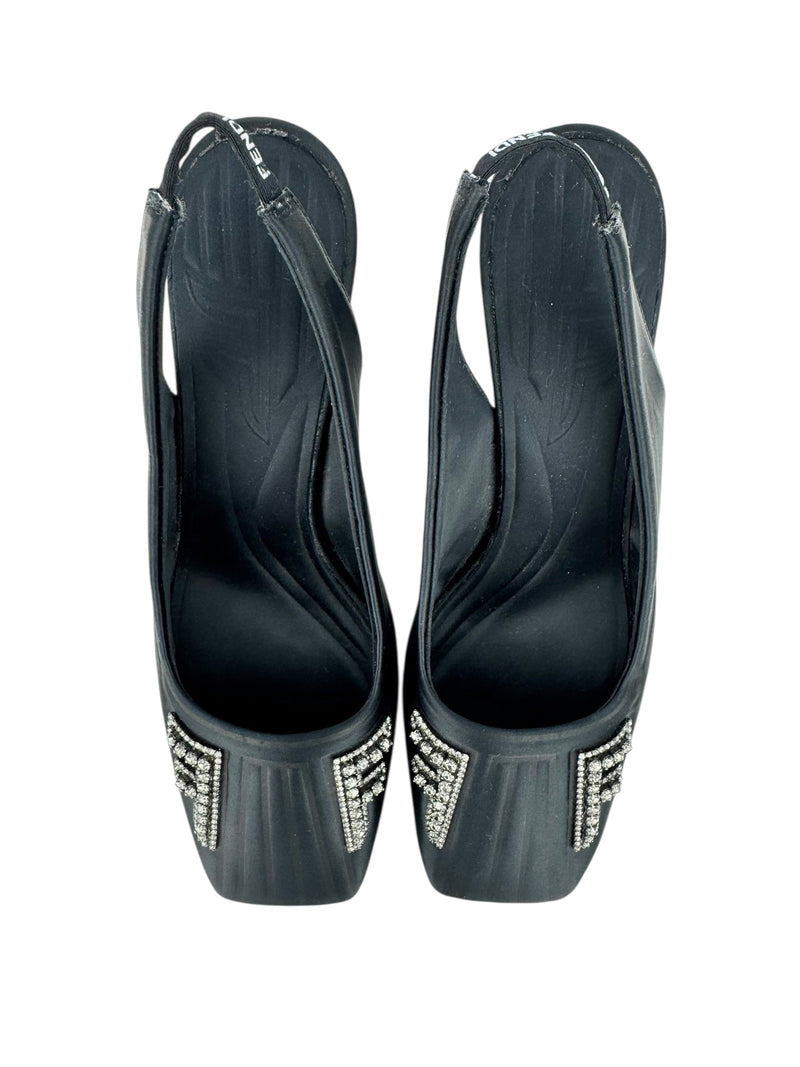 Fendi Black Ffreedom satin heels size 37