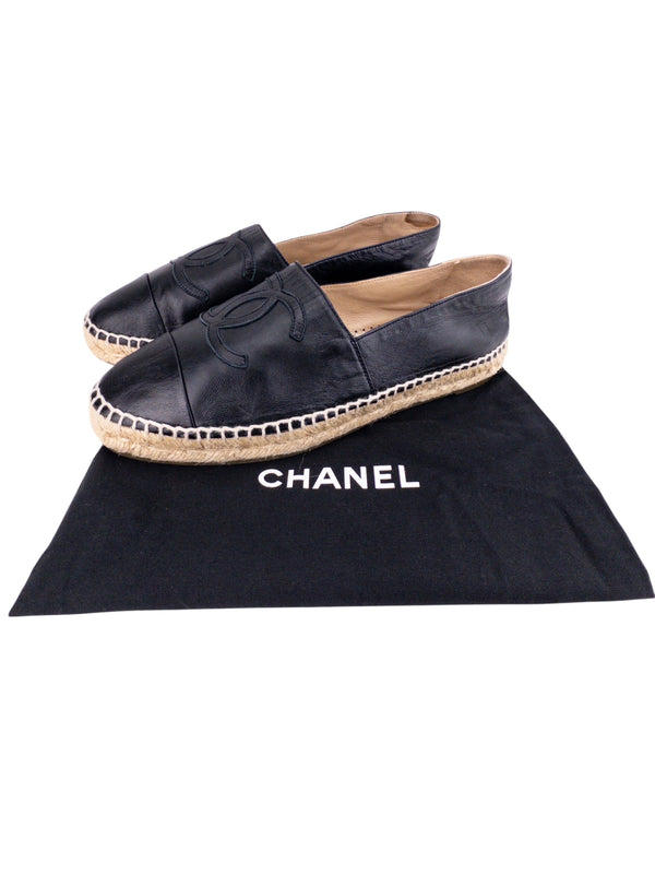 Chanel Black Lambskin CC Espadrilles Size 38