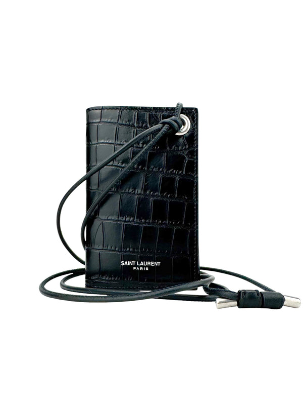 Saint Laurent Black Calfskin Lanyard Card Case