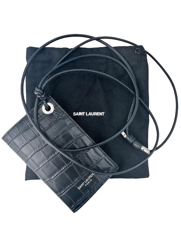 Saint Laurent Black Calfskin Lanyard Card Case