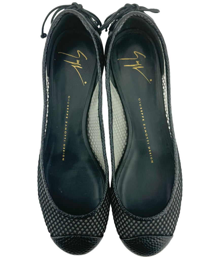 Giuseppe Zanotti Black Mesh and Lizard Ballet Shoes