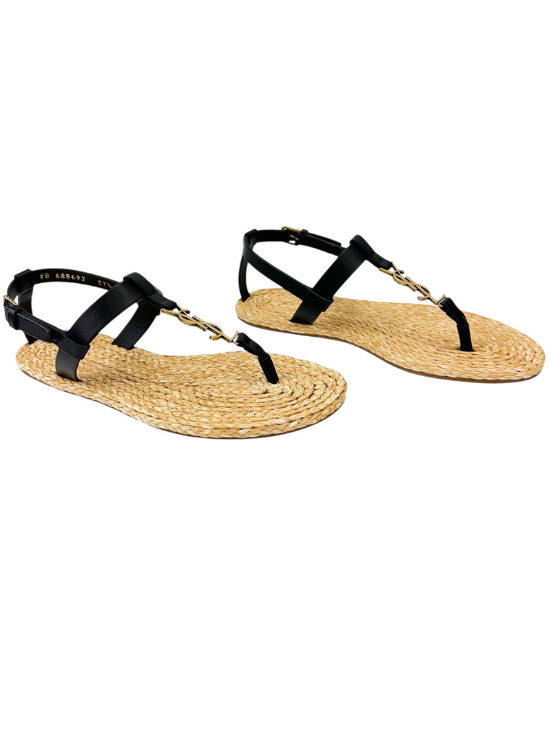 Saint Laurent Black and Gold Cassandra Sandals Size 37.5