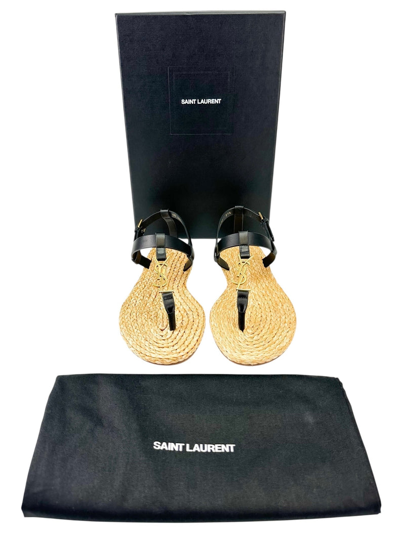 Saint Laurent Black and Gold Cassandra Sandals Size 37.5