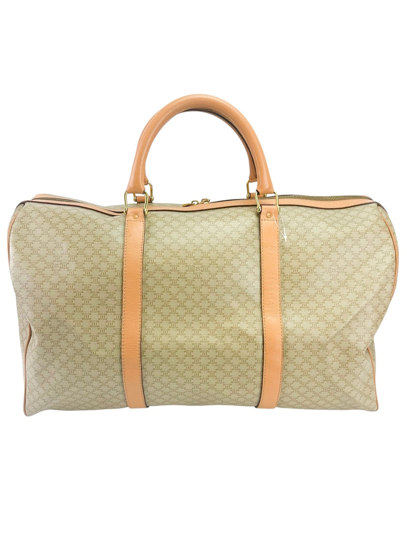 Celine Beige Macadam Canvas Boston Bag