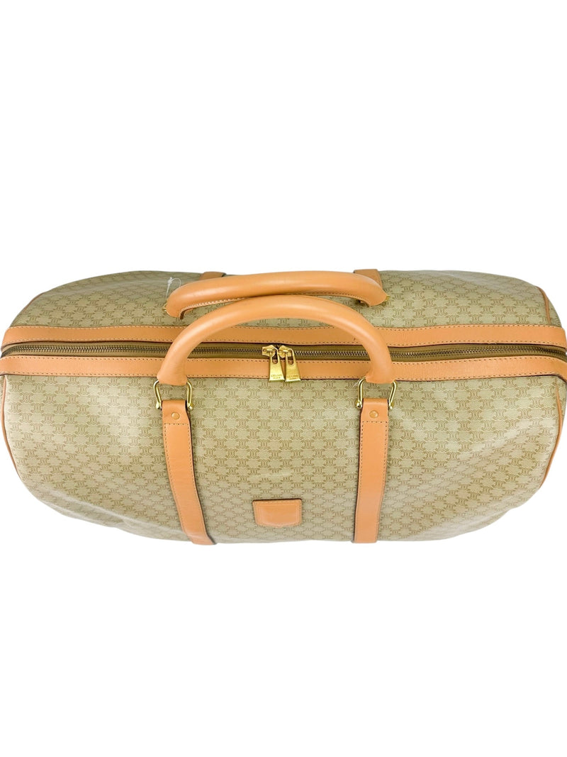 Celine Beige Macadam Canvas Boston Bag