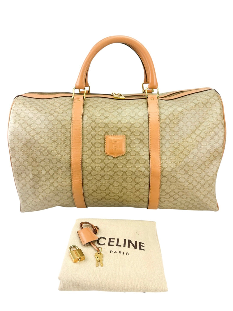 Celine Beige Macadam Canvas Boston Bag