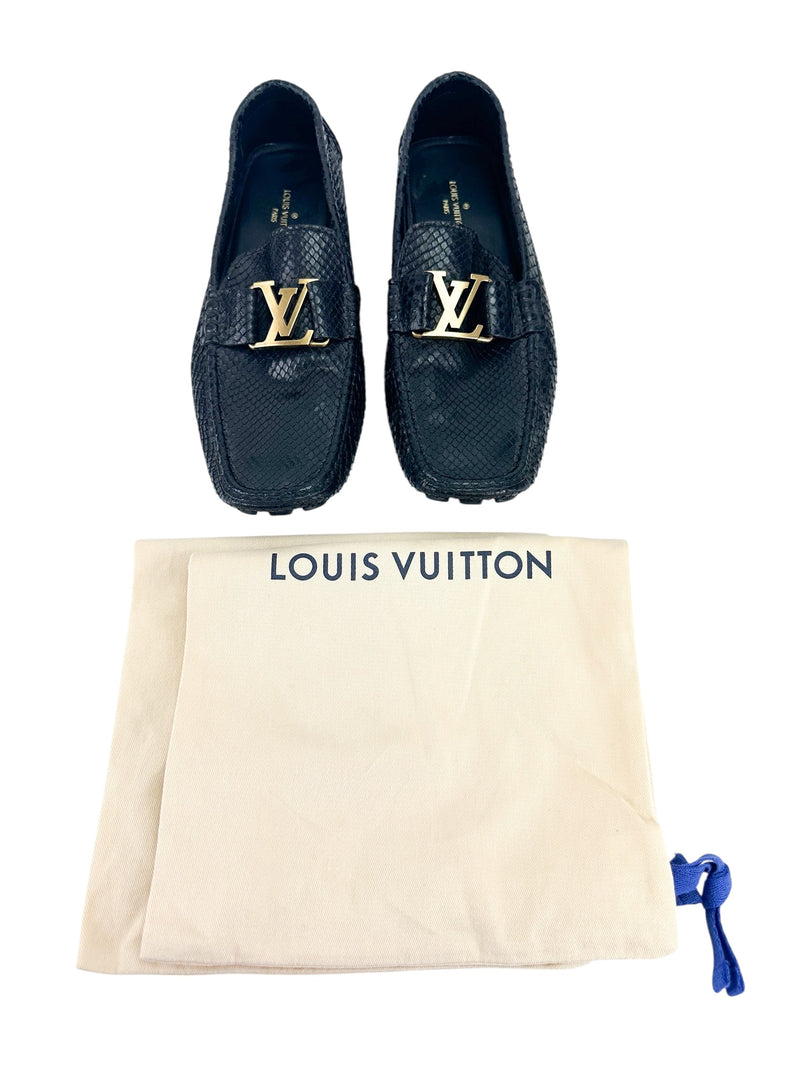 Louis Vuitton Black Snakeskin Loafers Size 9