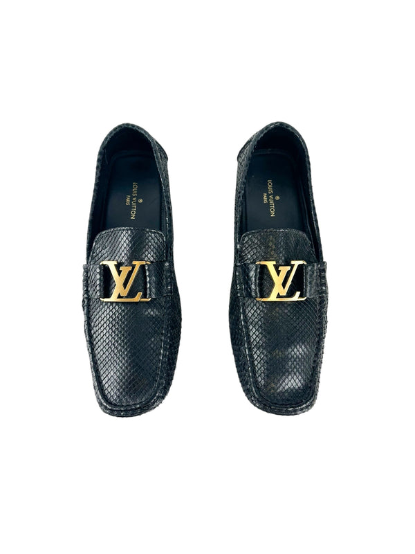 Louis Vuitton Black Snakeskin Loafers Size 9