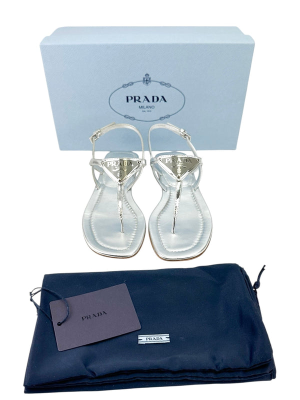 Prada Metallic Silver Thong Sandals Size 36