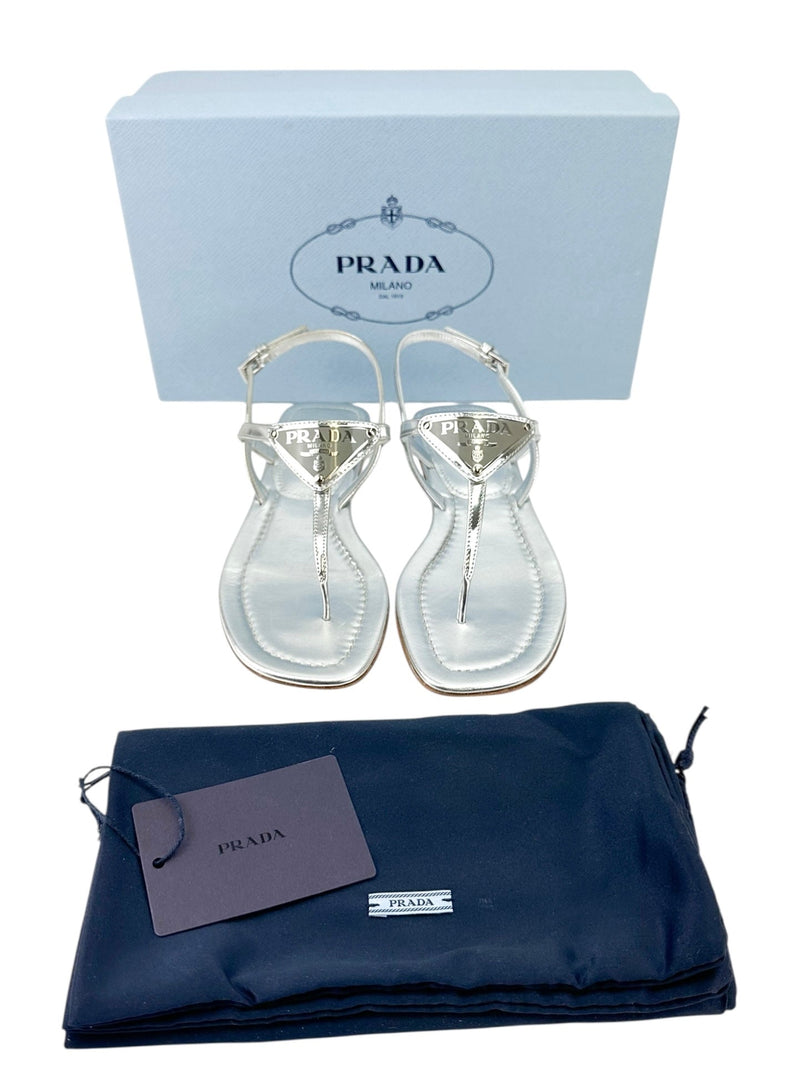Prada Metallic Silver Thong Sandals Size 36