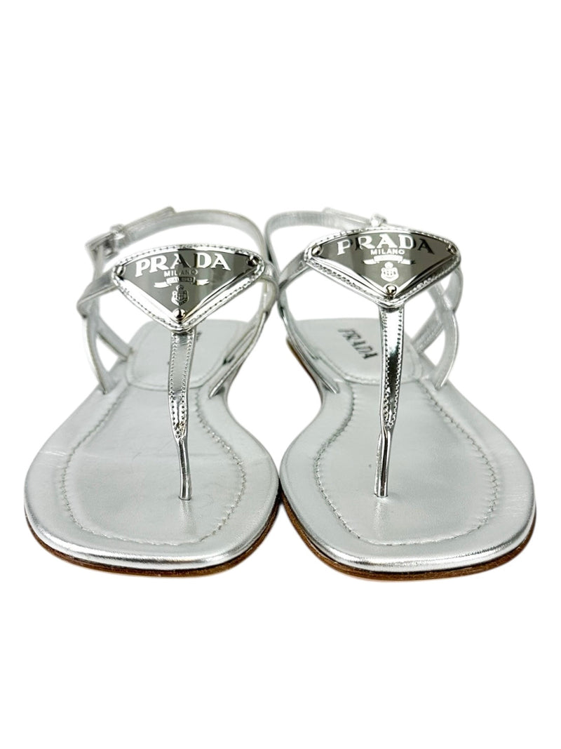 Prada Metallic Silver Thong Sandals Size 36