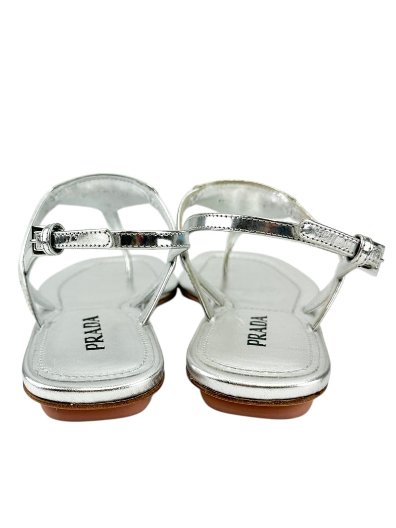 Prada Metallic Silver Thong Sandals Size 36