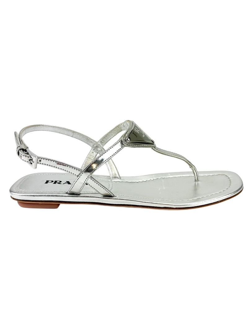 Prada Metallic Silver Thong Sandals Size 36