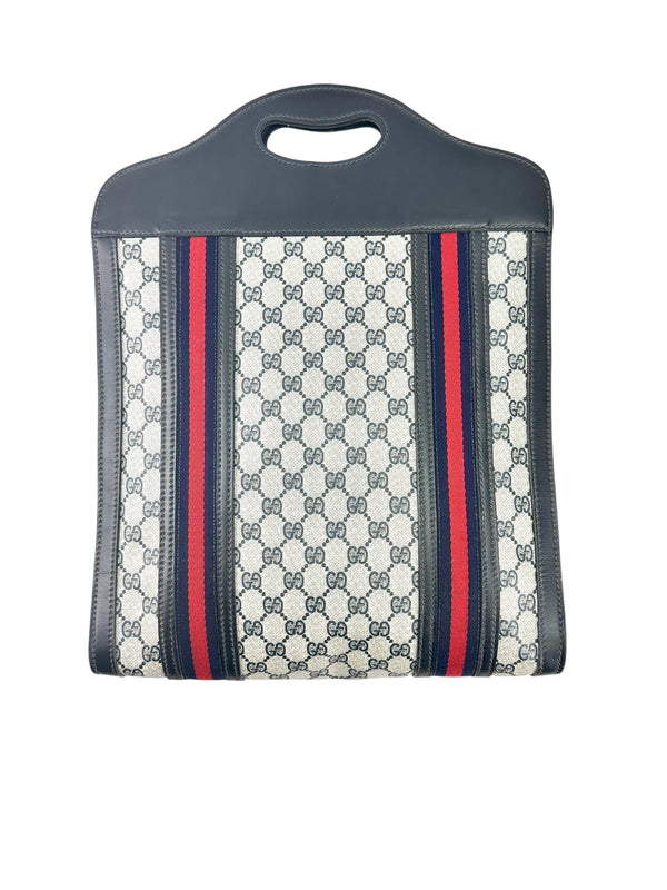 Gucci Navy Web Stripe Tote Bag GG Supreme Canvas