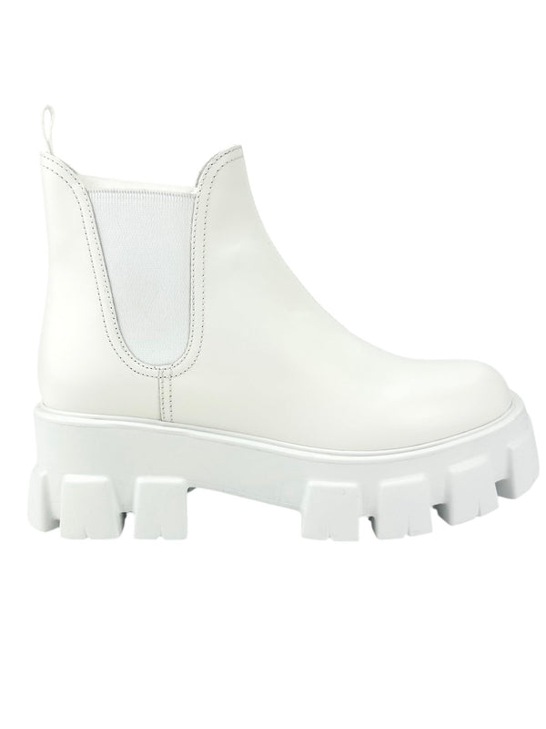 Prada Cream Monolith Chelsea Combat Boots Size 39