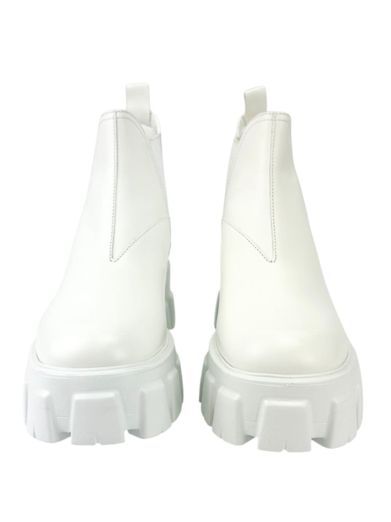 Prada Cream Monolith Chelsea Combat Boots Size 39