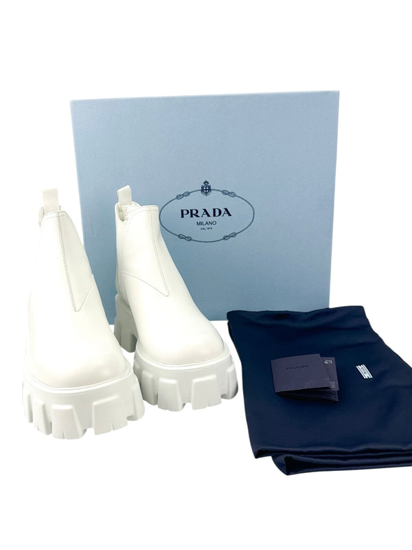 Prada Cream Monolith Chelsea Combat Boots Size 39