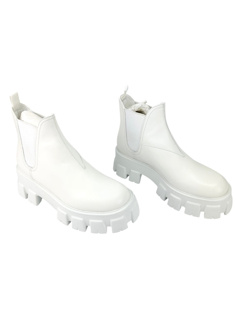 Prada Cream Monolith Chelsea Combat Boots Size 39