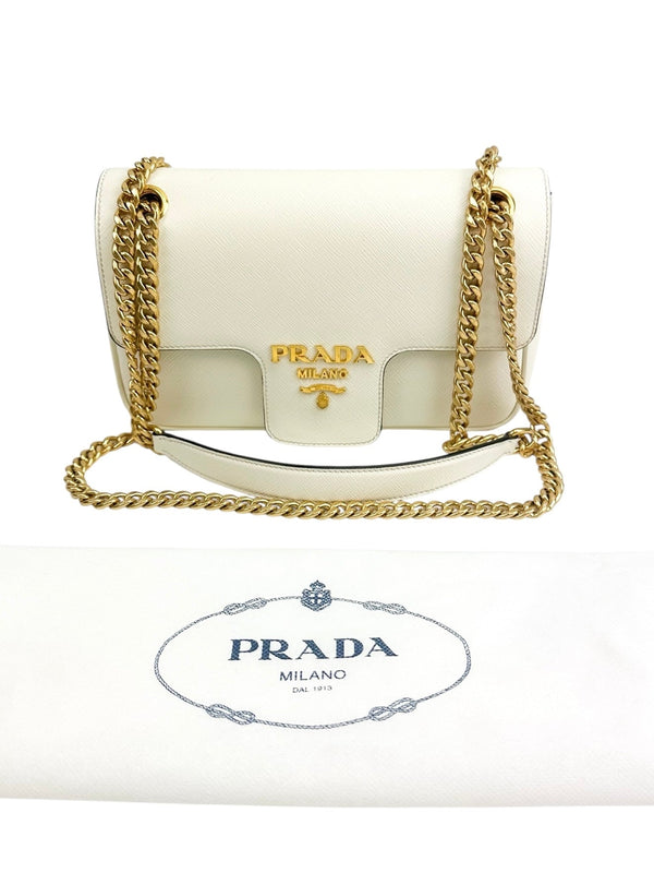 Prada White Pattina Flap Shoulder Bag