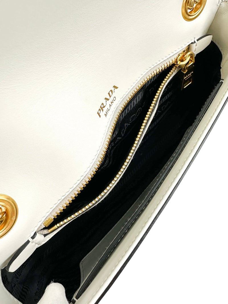 Prada White Pattina Flap Shoulder Bag