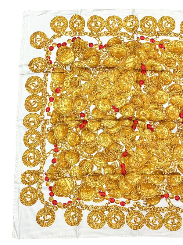 Chanel Cream & Yellow Coco Scarf