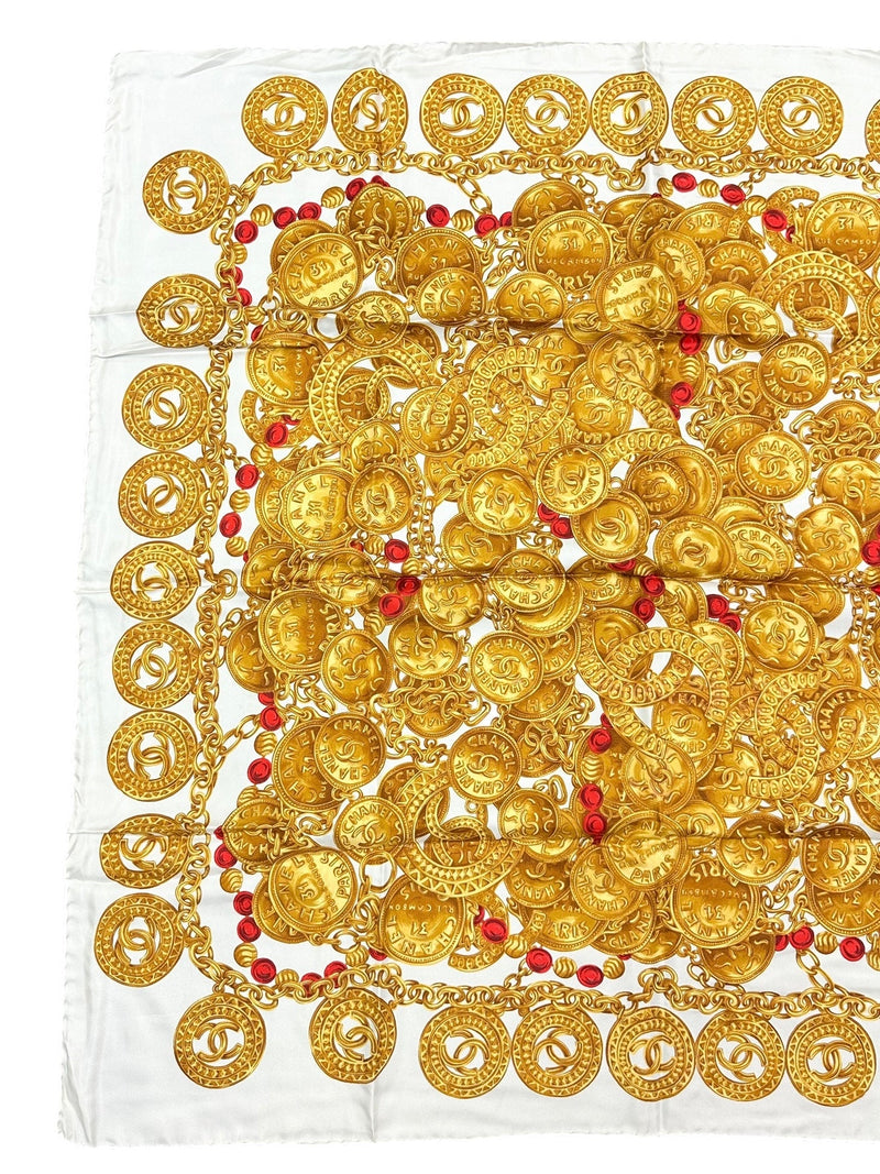 Chanel Cream & Yellow Coco Scarf