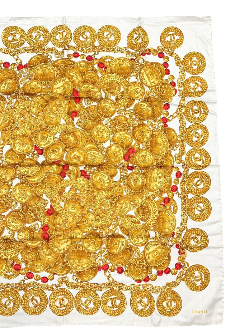 Chanel Cream & Yellow Coco Scarf