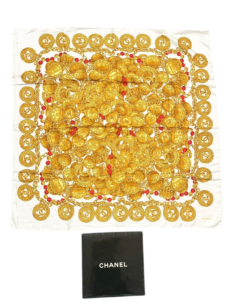 Chanel Cream & Yellow Coco Scarf