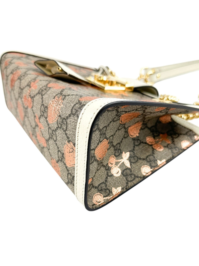 Gucci Cream GG Supreme Padlock Berry Light Copper Shoulder Bag