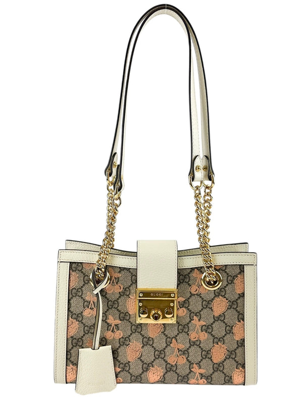 Gucci Cream GG Supreme Padlock Berry Light Copper Shoulder Bag
