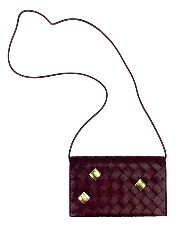 Bottega Veneta Burgundy Nappa Studded Wallet on Strap