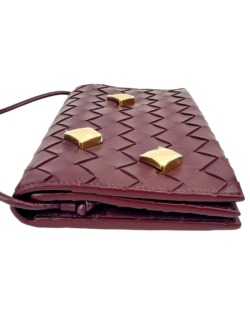 Bottega Veneta Burgundy Nappa Studded Wallet on Strap