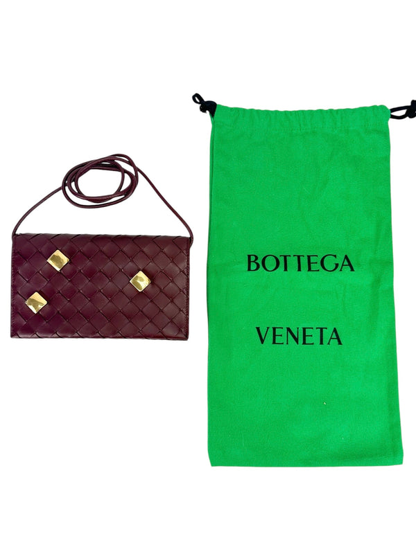 Bottega Veneta Burgundy Nappa Studded Wallet on Strap