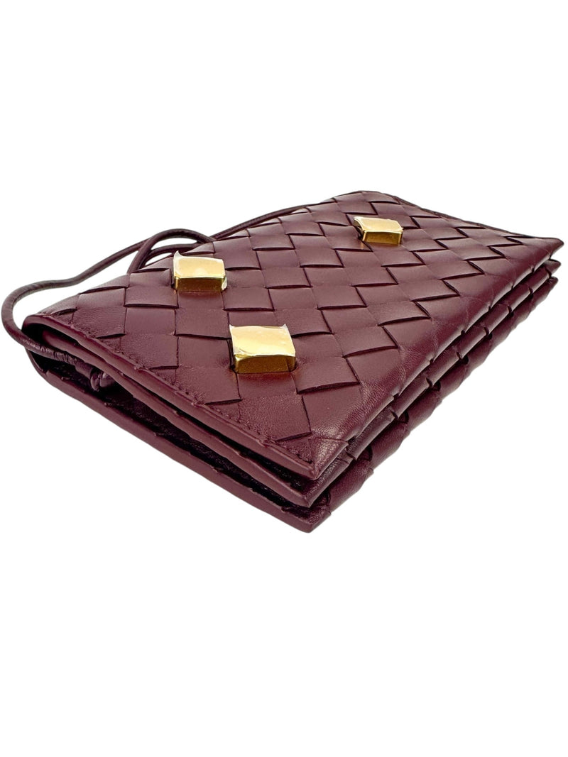 Bottega Veneta Burgundy Nappa Studded Wallet on Strap