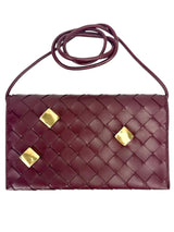 Bottega Veneta Burgundy Nappa Studded Wallet on Strap