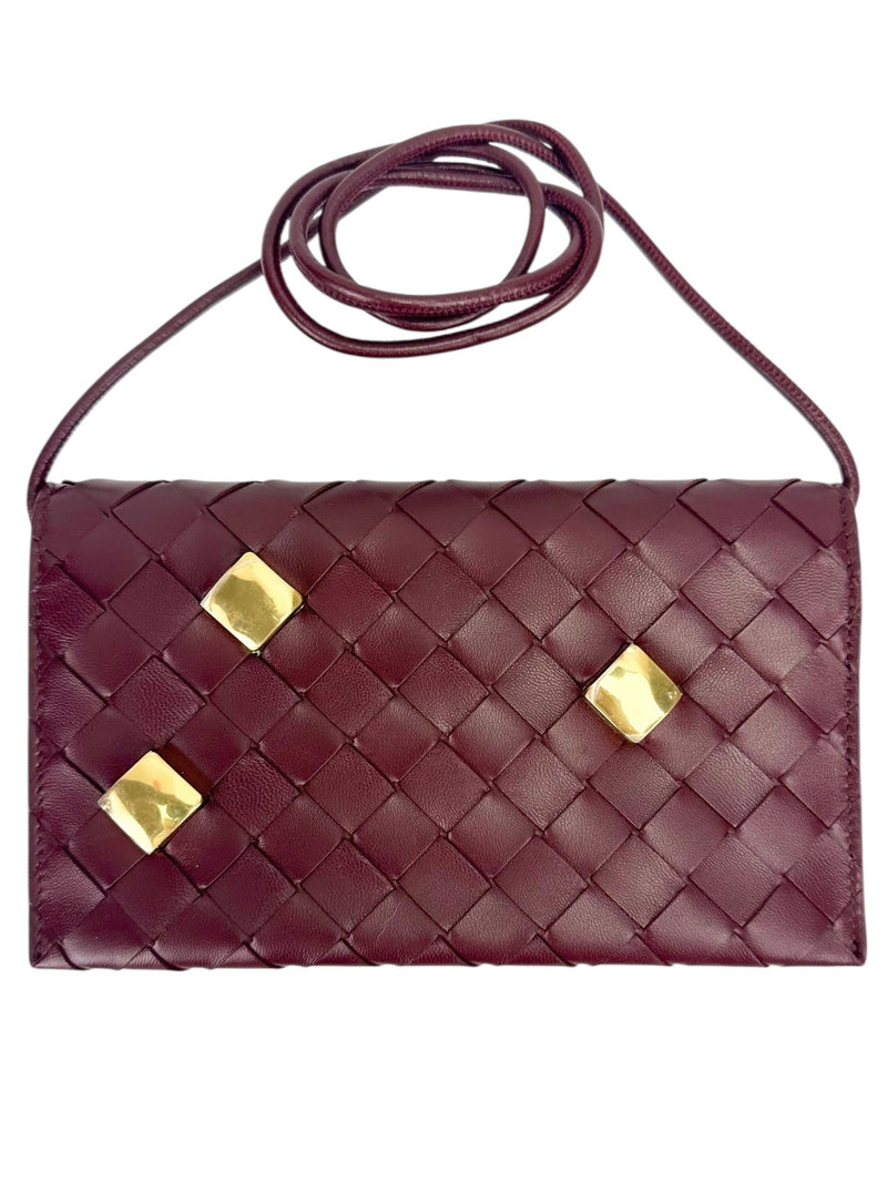 Bottega Veneta Burgundy Nappa Studded Wallet on Strap