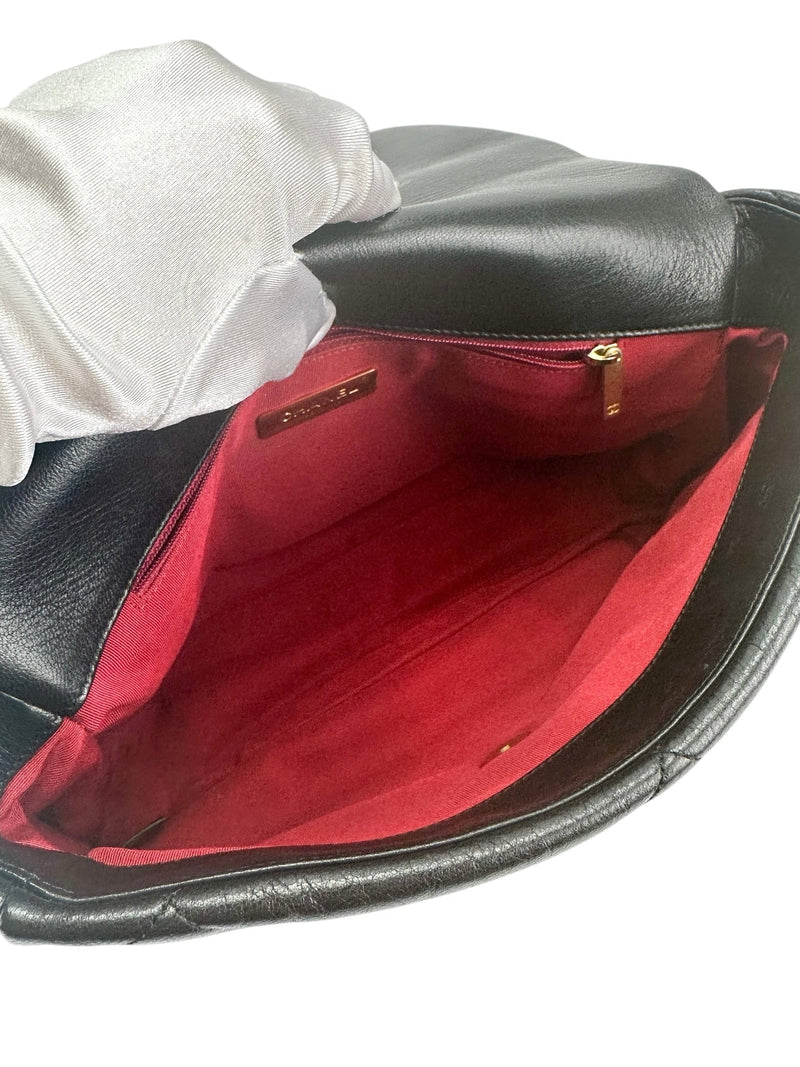 Chanel 19 Black Goatskin Quilted Medium Size
