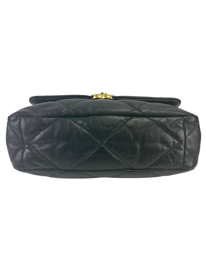 Chanel 19 Black Goatskin Quilted Medium Size
