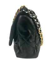 Chanel 19 Black Goatskin Quilted Medium Size
