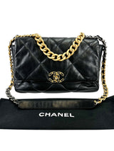 Chanel 19 Black Goatskin Quilted Medium Size