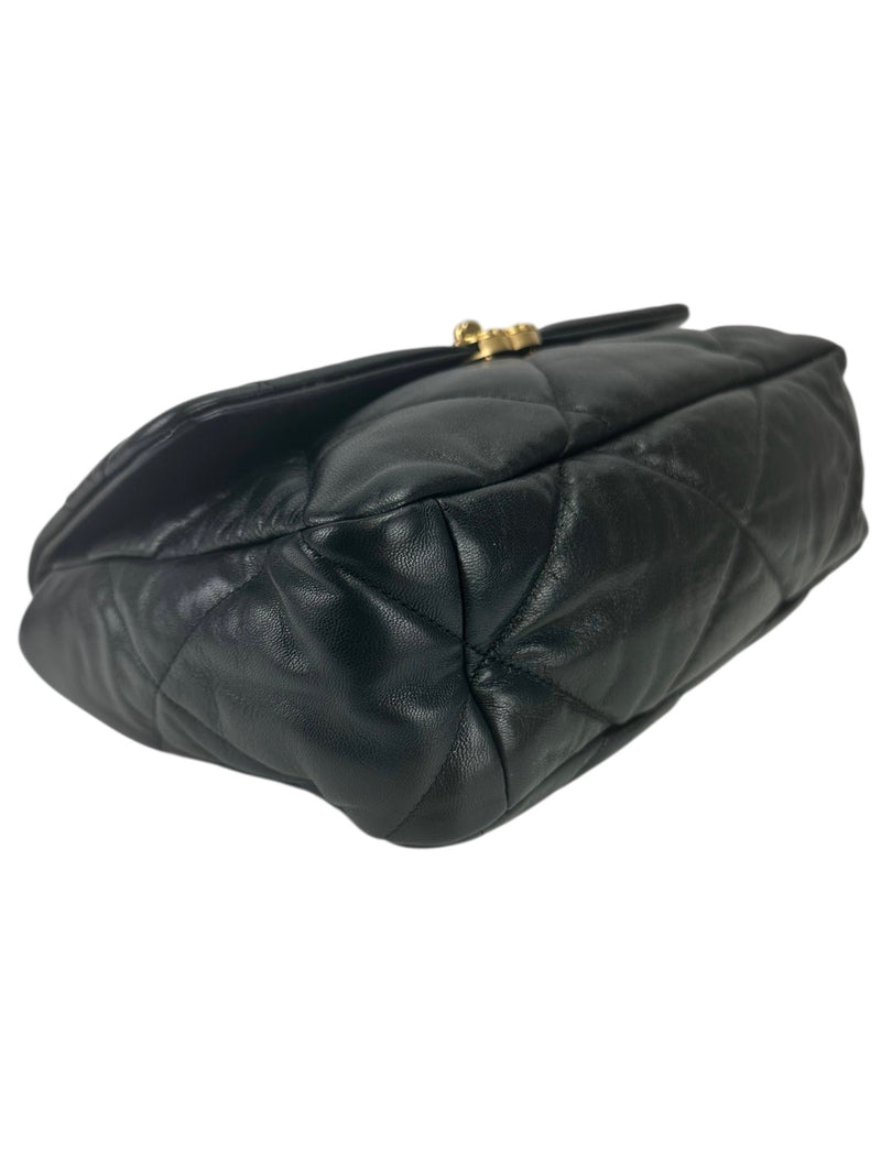 Chanel 19 Black Goatskin Quilted Medium Size