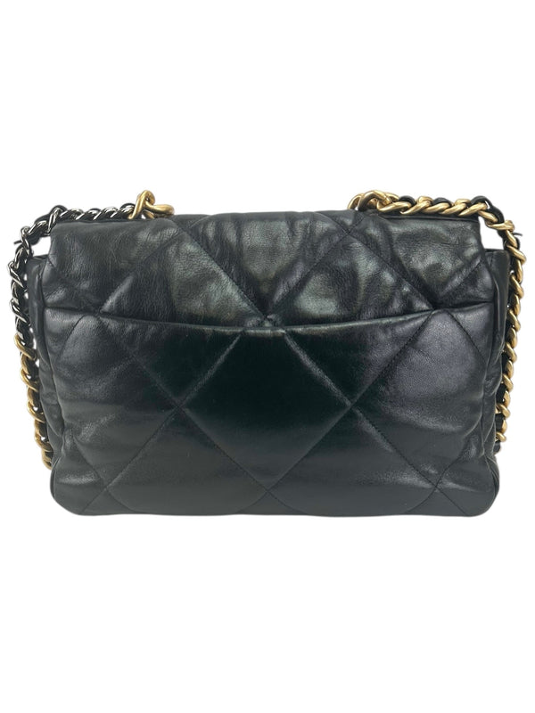 Chanel 19 Black Goatskin Quilted Medium Size