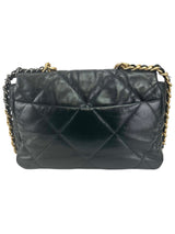 Chanel 19 Black Goatskin Quilted Medium Size