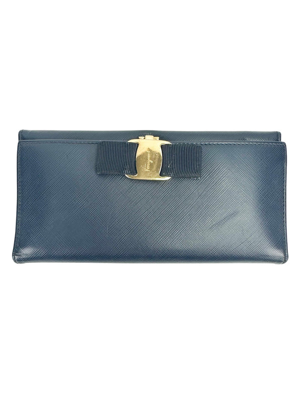 Salvatore Ferragamo Navy Blue Vara Bow Wallet