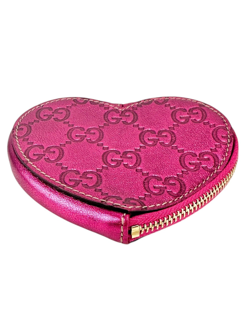 Gucci Metallic Pink Coin Heart  Pouch