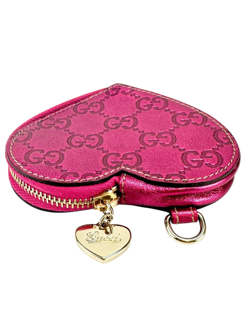 Gucci Metallic Pink Coin Heart  Pouch