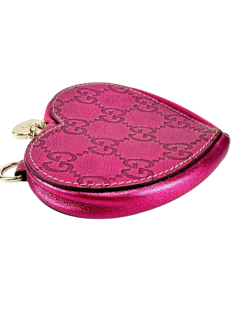 Gucci Metallic Pink Coin Heart  Pouch