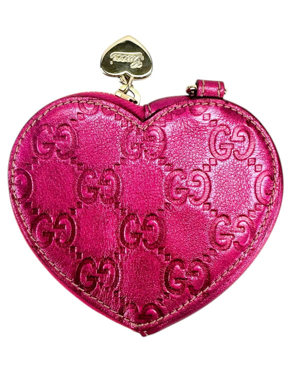 Gucci Metallic Pink Coin Heart  Pouch