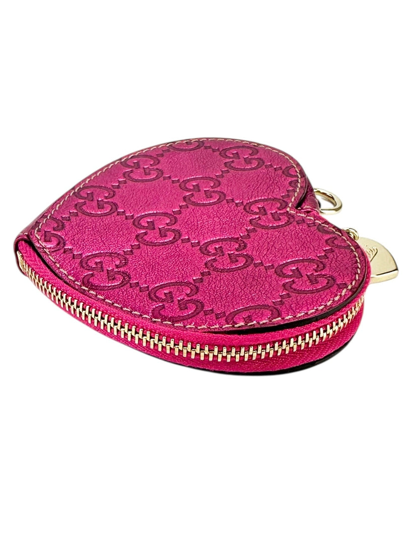 Gucci Metallic Pink Coin Heart  Pouch