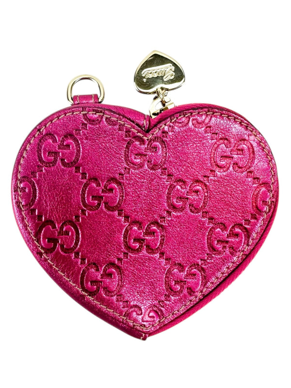 Gucci Metallic Pink Coin Heart  Pouch